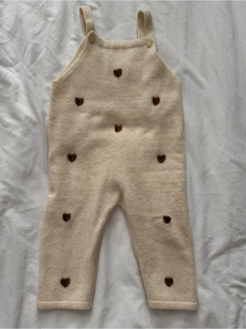 Zara Cream Knit overalls with hearts size 6-9months
